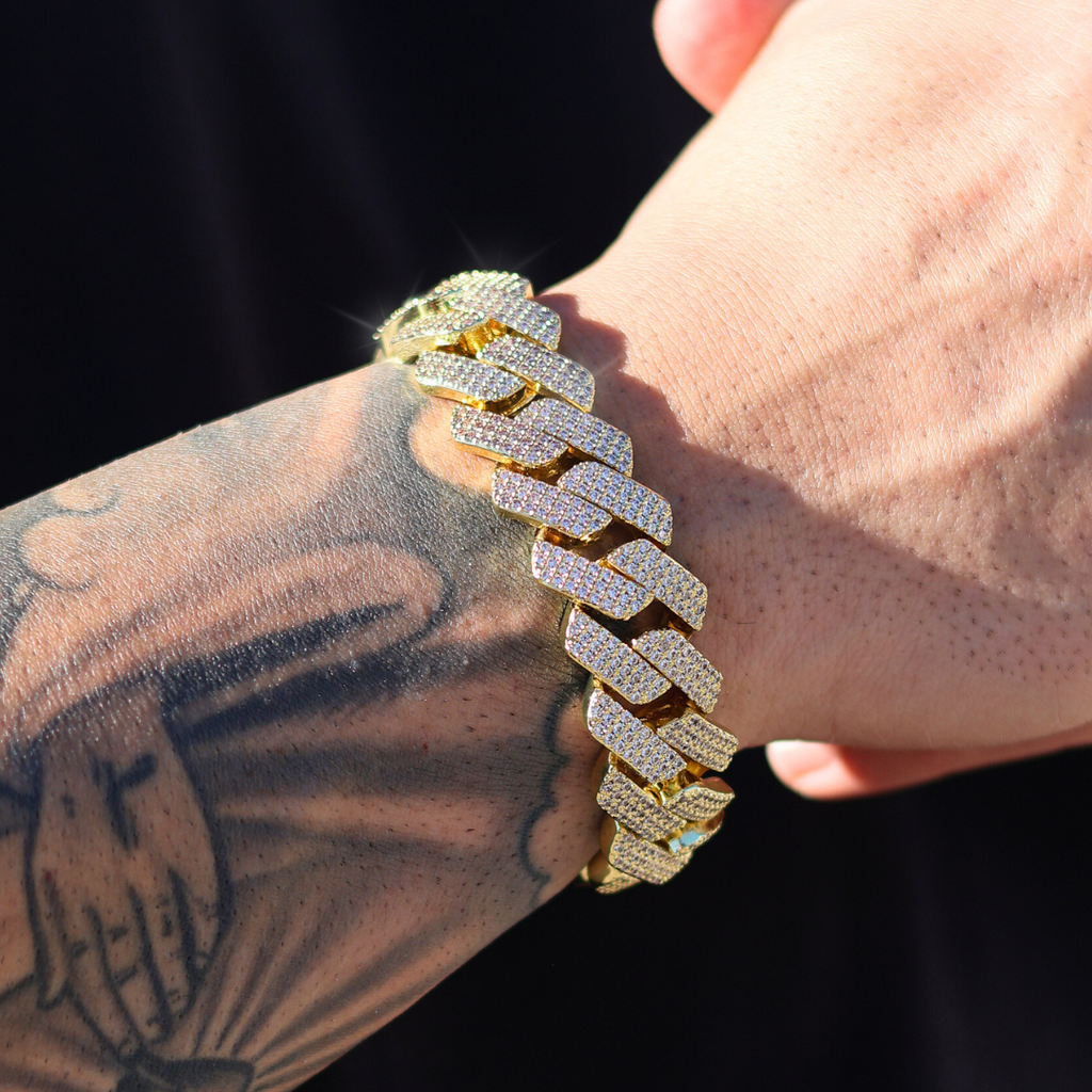 Iced Prong Cuban Chain + Bracelet (Gold) - 20mm