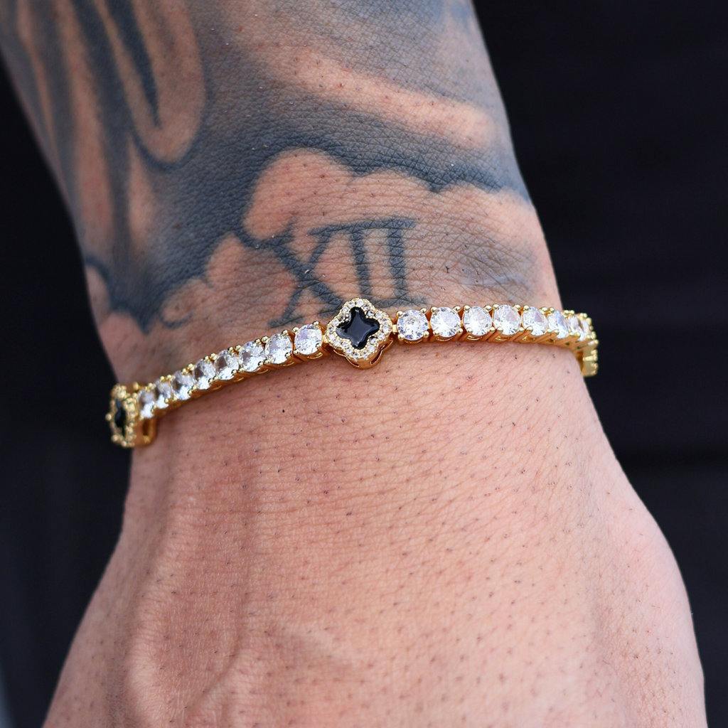Black Clover Tennis Bracelet (Gold) - 4mm
