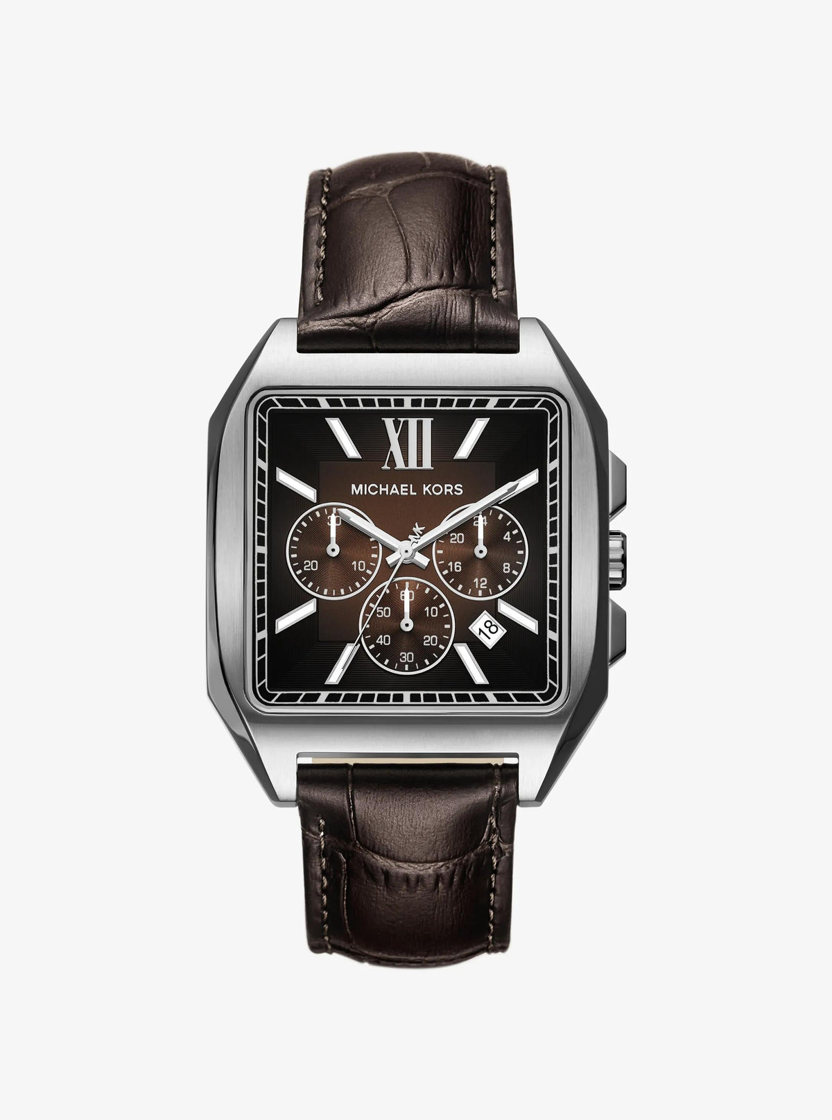 Oversized Hayes Silver-Tone and Crocodile Embossed Leather Watch