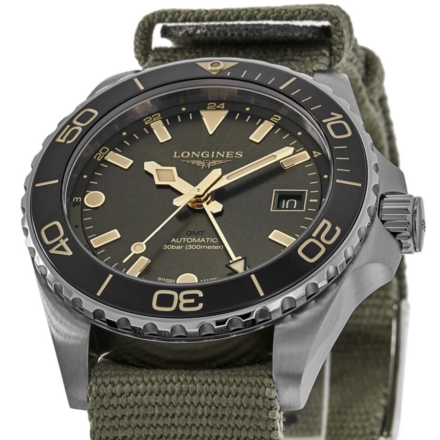 Longines HydroConquest GMT Green Dial Fabric Strap Men's Watch L3.790.4.06.2