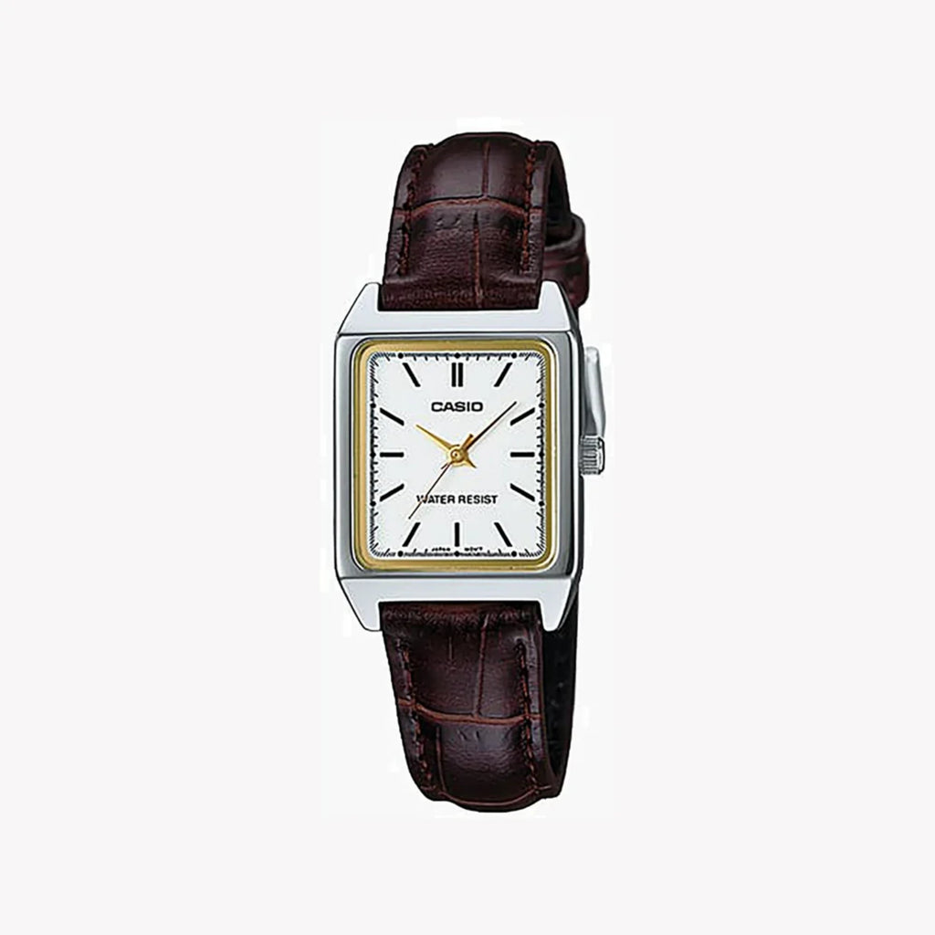 Casio Women's Brown Analog Watch with White Dial - LTP-V007L-7E2UDF