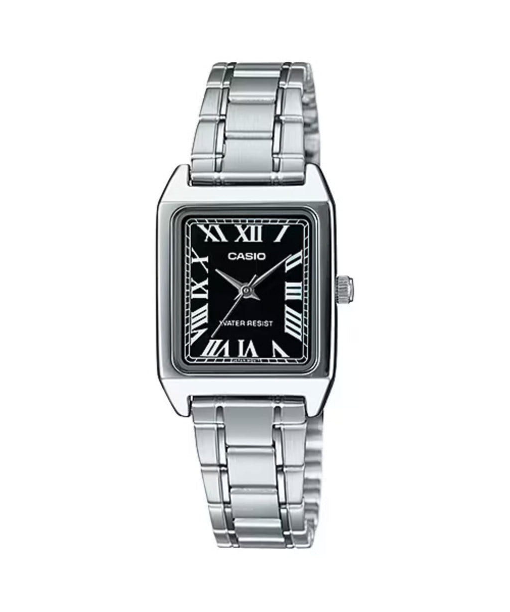Casio Women’s Silver Watch with Black Roman Dial - LTP-V007D-1BUDF
