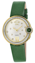 GV2 Women's Perugia Diamond Watch, IPYG Case, Silver/White Dial, Genuine Saffiano Green Handmade Leather Strap