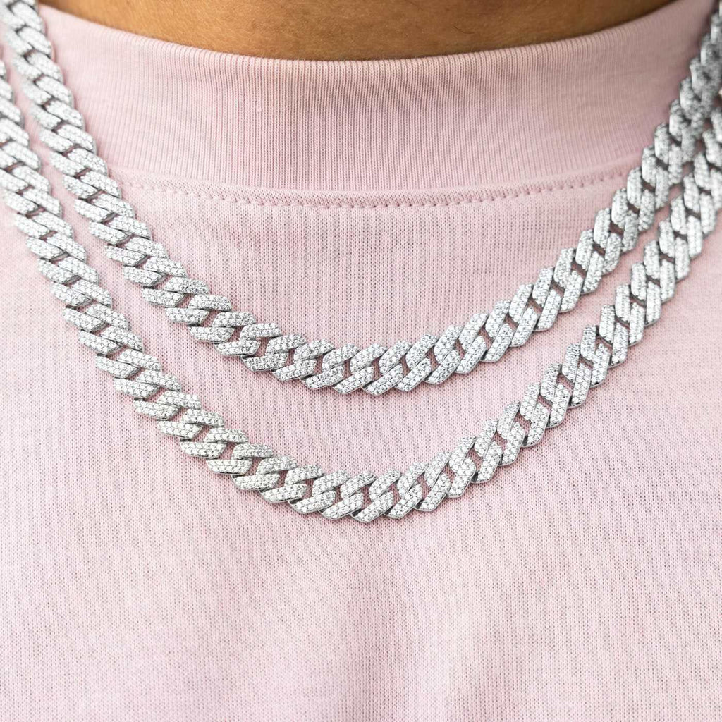 GLD 8.5MM Diamond Prong Cuban Necklace - White Gold