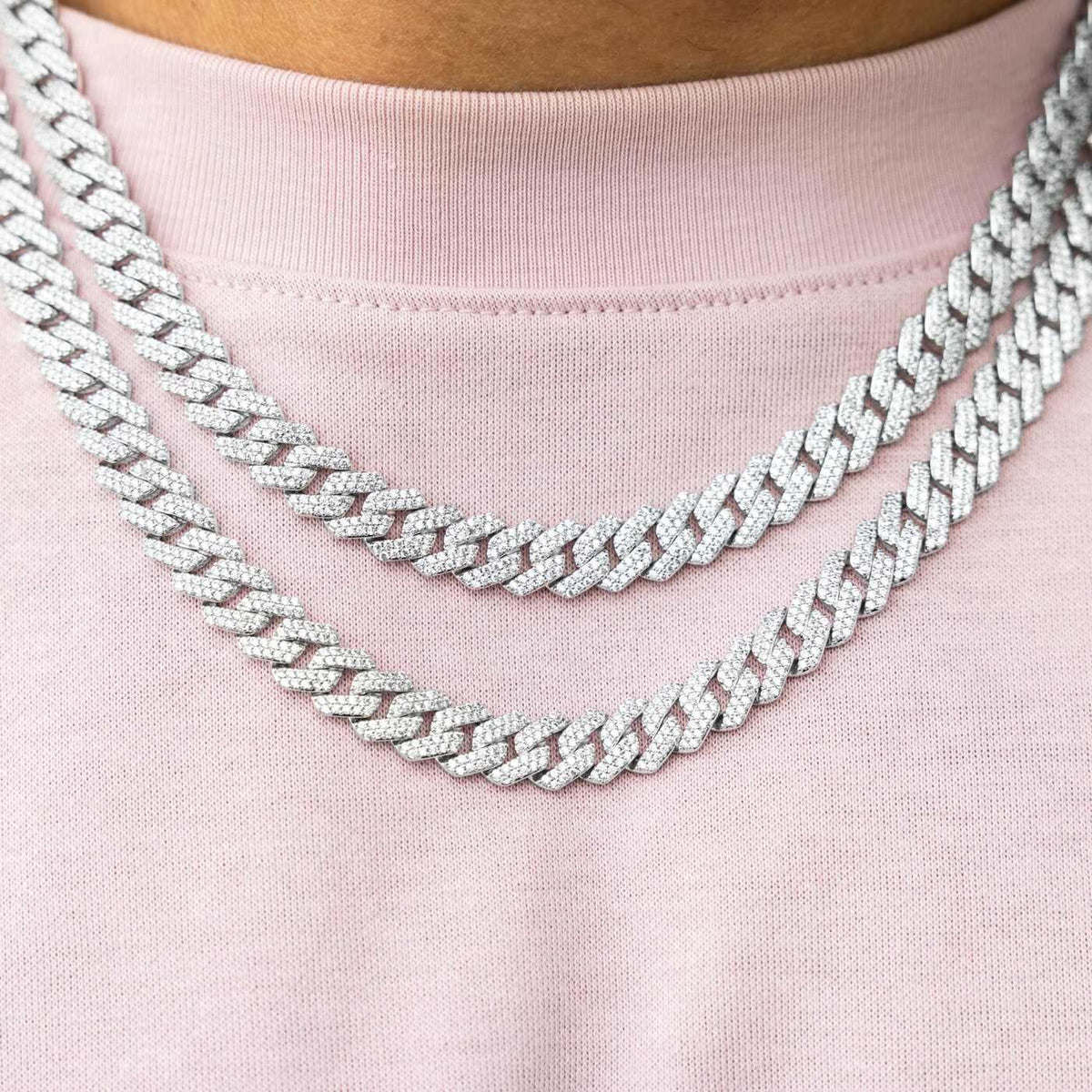 GLD 8.5MM Diamond Prong Cuban Necklace - White Gold