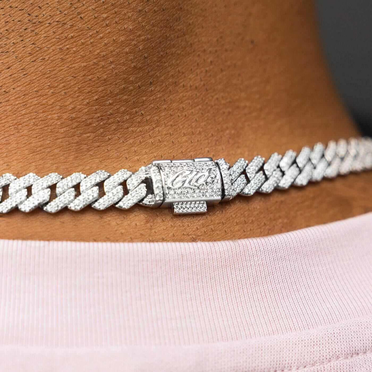 GLD 8.5MM Diamond Prong Cuban Necklace - White Gold