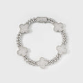 Clover Iced Prong Cuban Bracelet (Silver) - 8mm