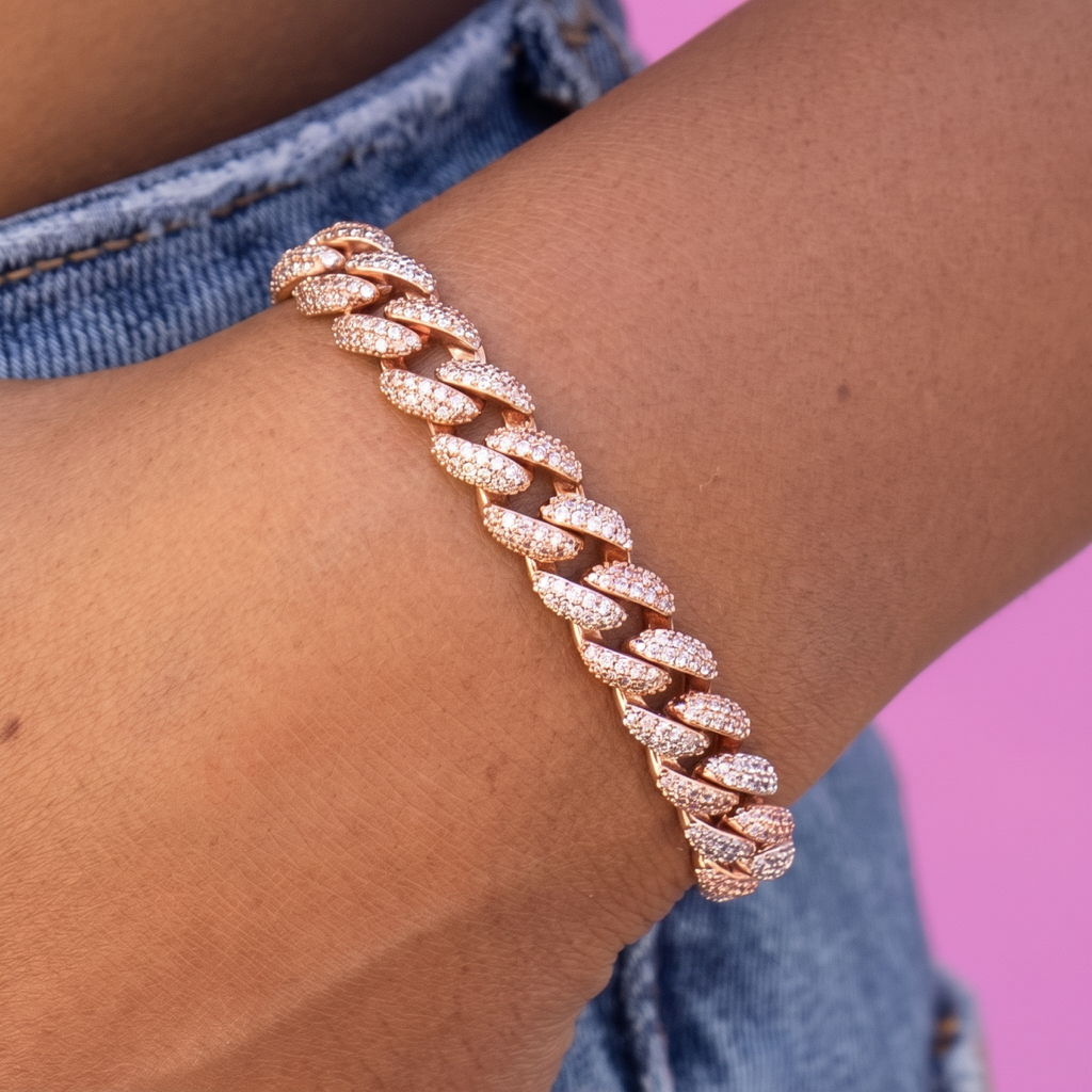 Diamond Cuban Bracelet in Rose Gold - 8.5mm