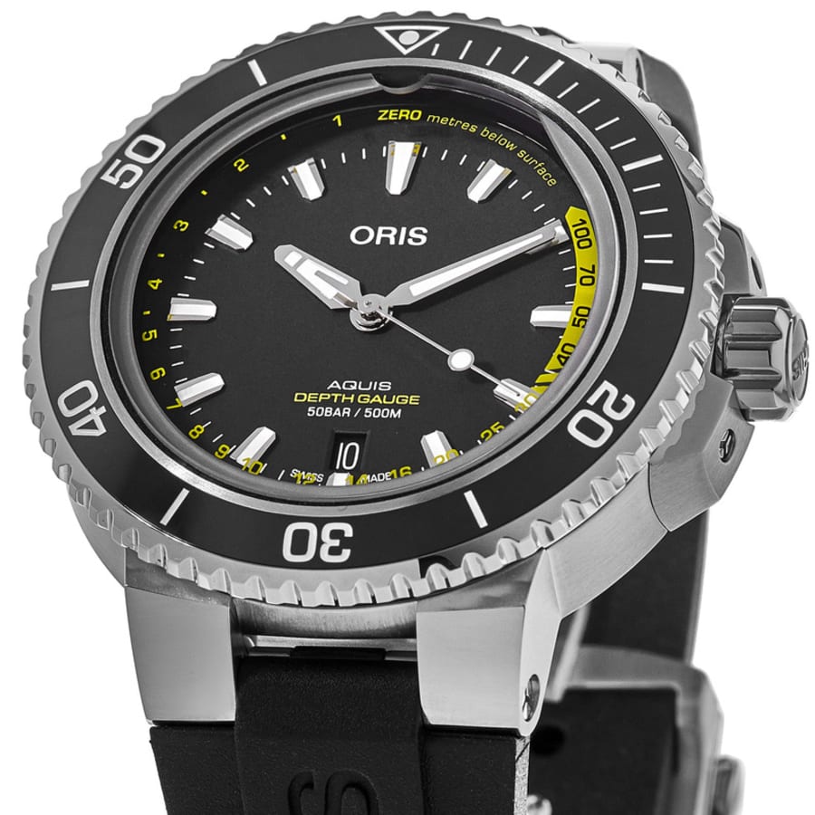 Oris Aquis Depth Gauge Black Dial Rubber Strap Men's Watch 01 733 7755 4154-Set RS