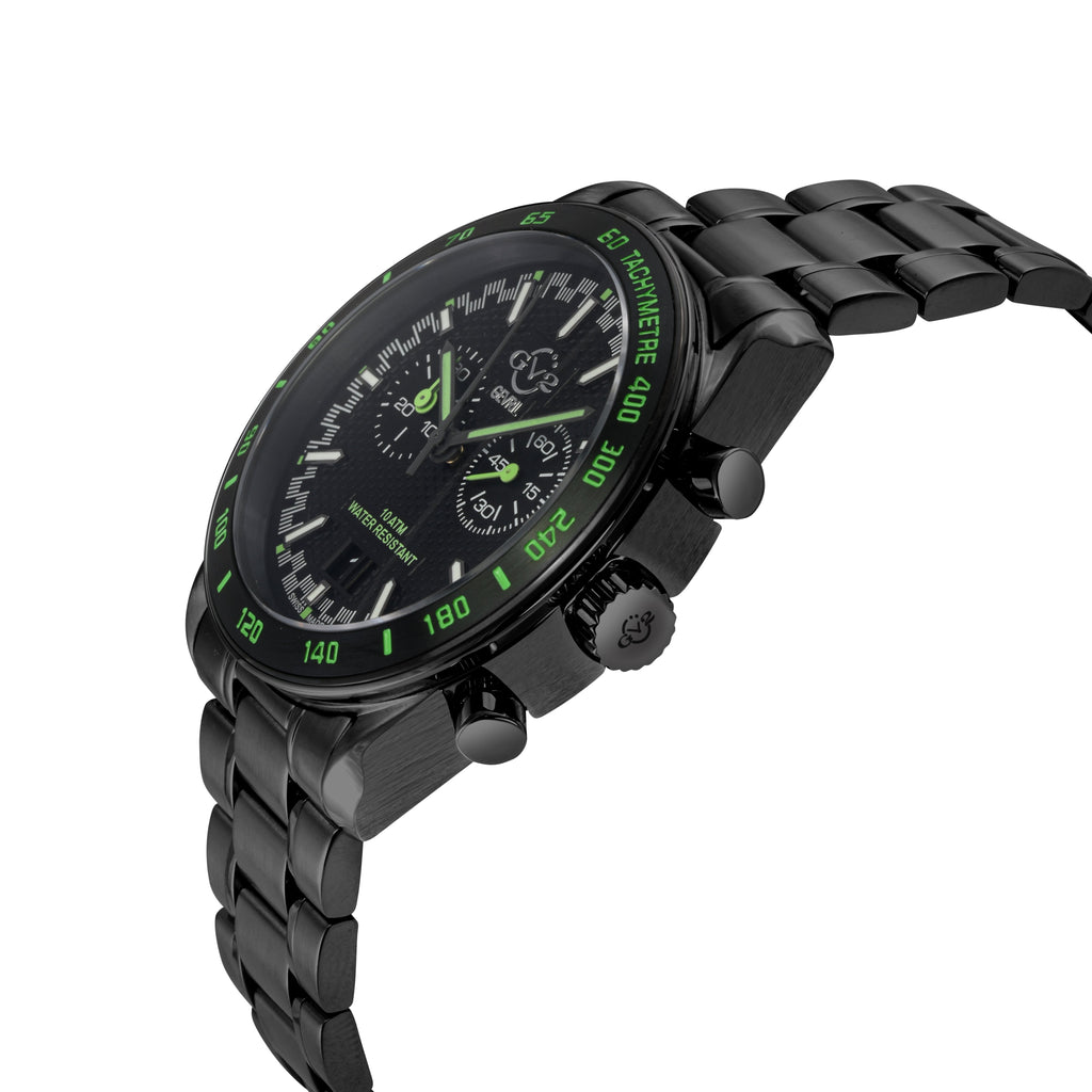 GV2 Men's Freccia SS Satin and Polished Case with Black inlay, Black Dial, SS/IPBK Bracelet.
