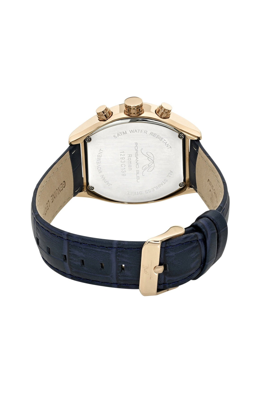 Porsamo Bleu Roman Genuine Leather Rose Tone & Blue Men's Watch 1293CROL