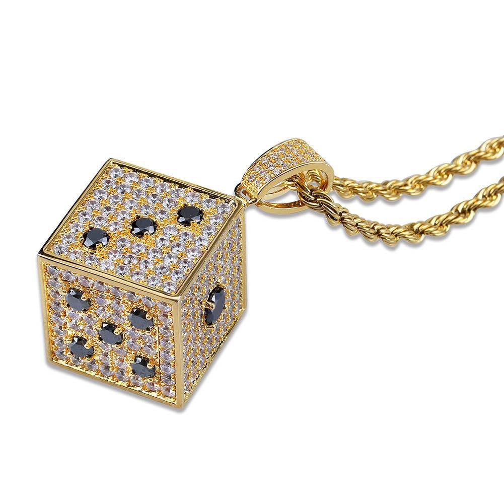 Two-tone CZ Black And White  Dice Pendant Jewelry