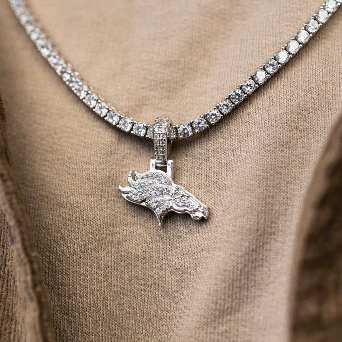 Denver Broncos Official NFL Micro Logo Pendant - White Gold