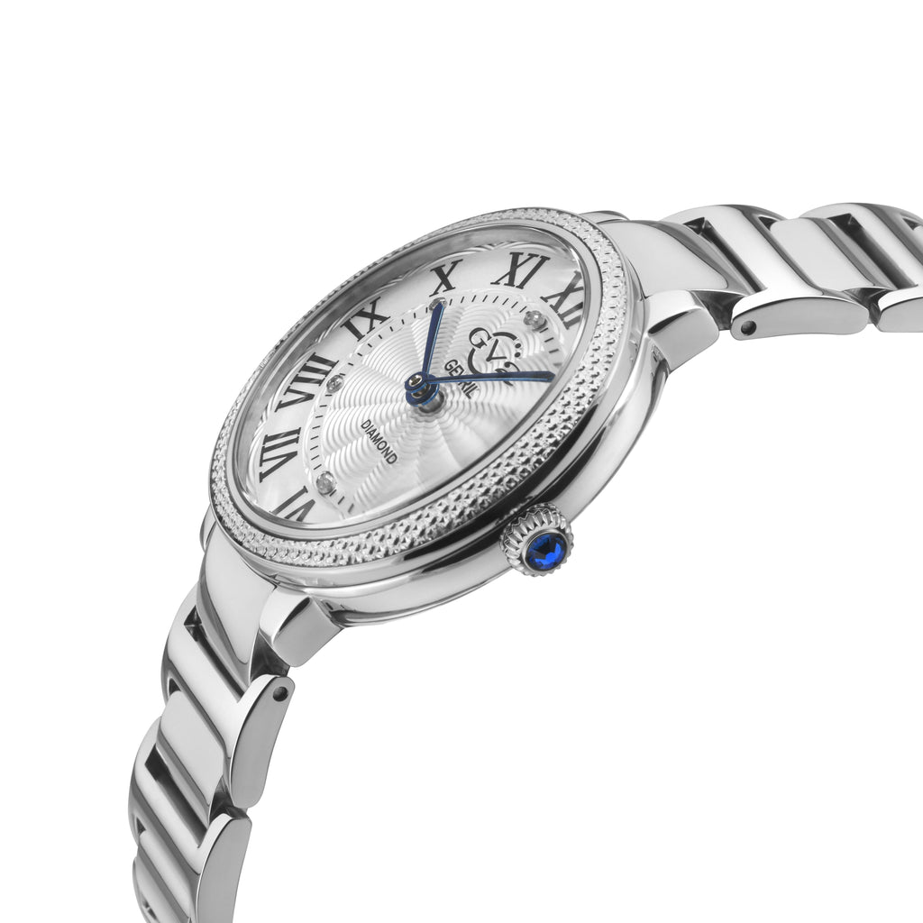 GV2 Rome Brillante Women's Diamond 316L Stainless Steel Case,Silver Dial, 316L Stainless Steel Watch
