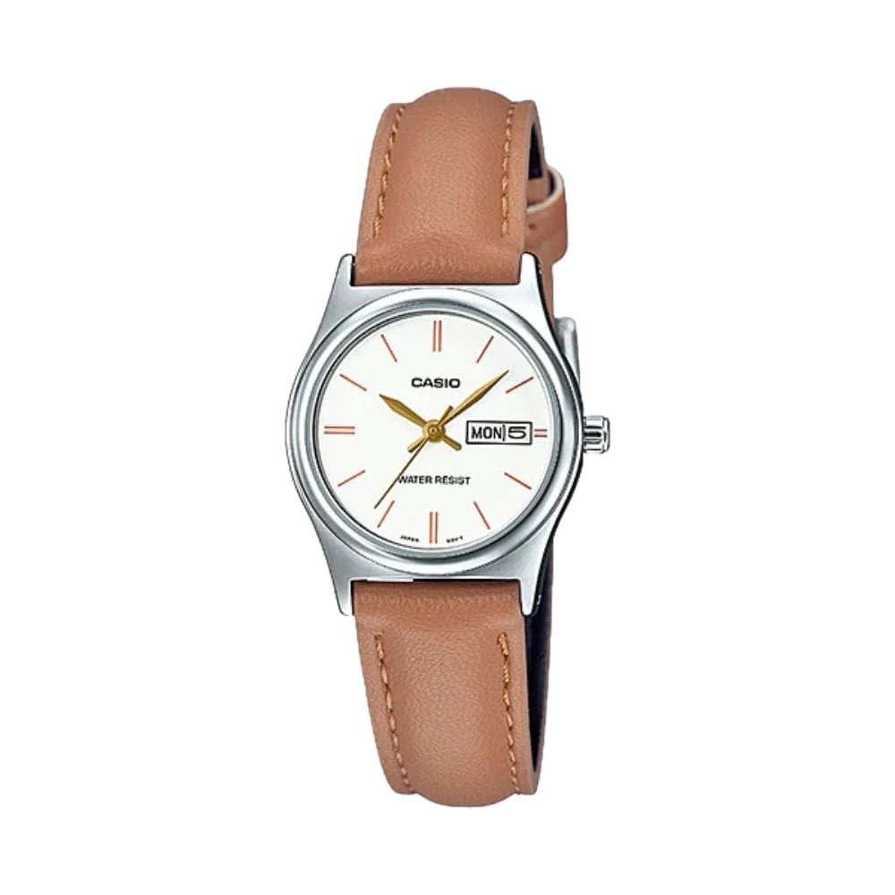 Casio Women’s White Dial Brown Leather Strap Watch - LTP-V006L-7B2UDF