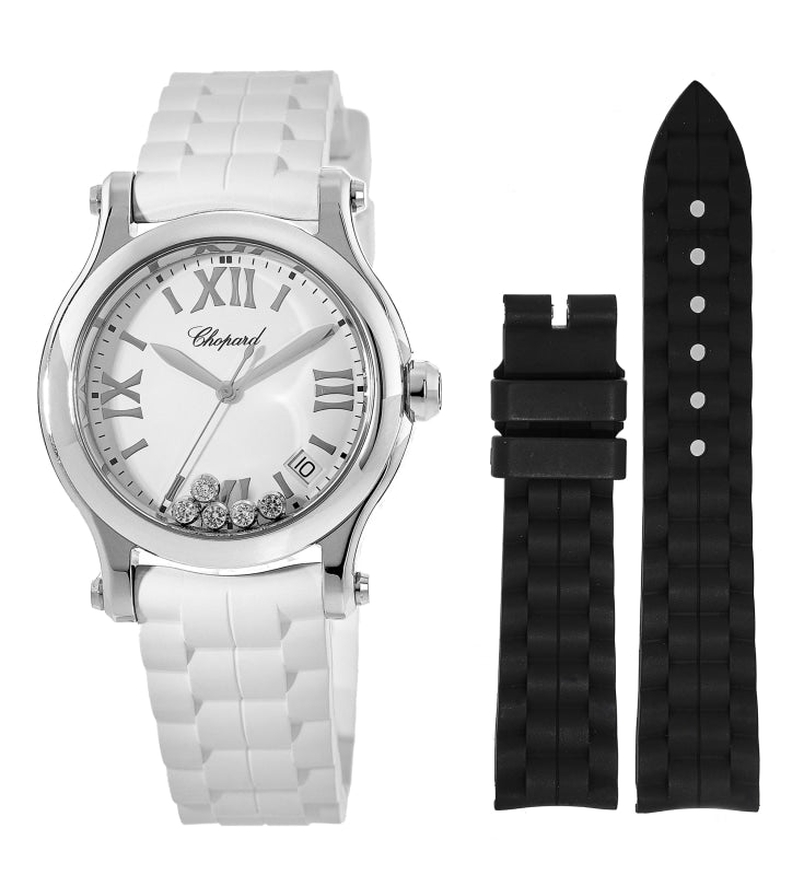 Chopard Happy Sport Medium 36mm Floating Diamond Rubber Strap Women's Watch 278582-3001
