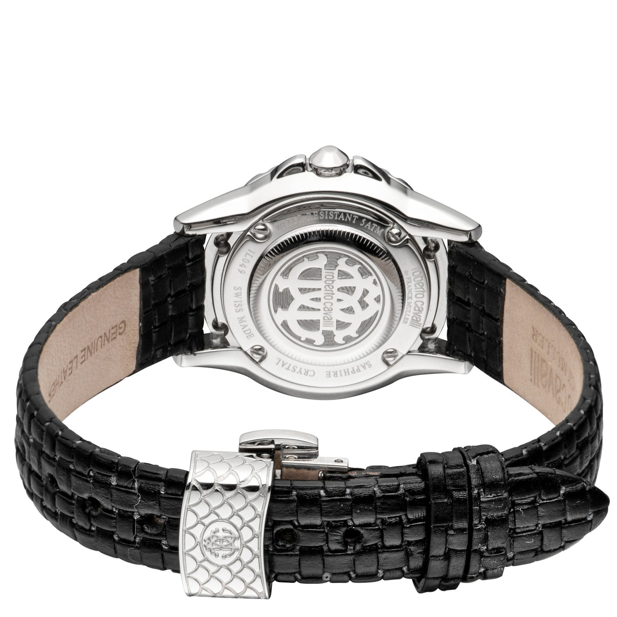 Roberto Cavalli Women's Black Dial Black Leather Watch