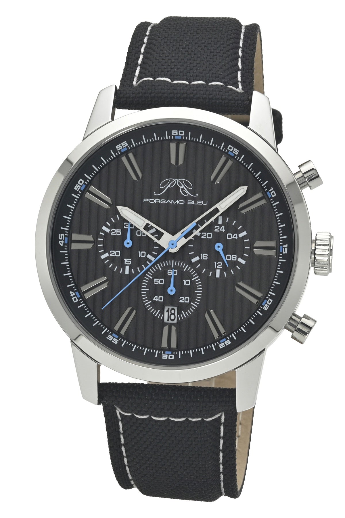 Porsamo Bleu Ryder Chronograph Canvas Silver Tone Grey and Black Men's Watch 1521ARYF