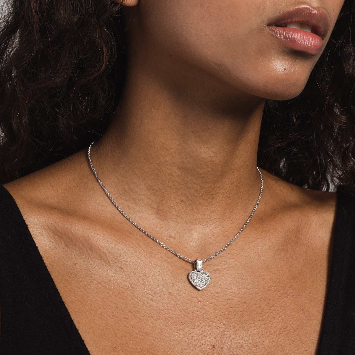 Solid White Gold Iced Heart Pendant-VS Diamonds