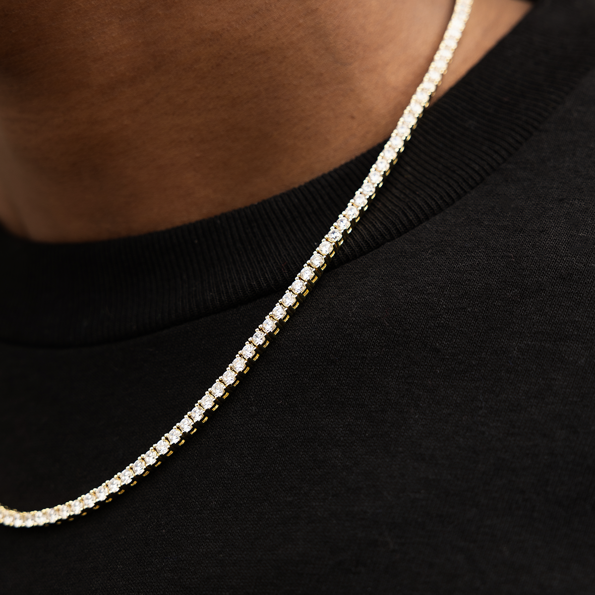 Malik Nabers One Handed Catch Pendant + 3mm Diamond Tennis Necklace in Yellow Gold Bundle