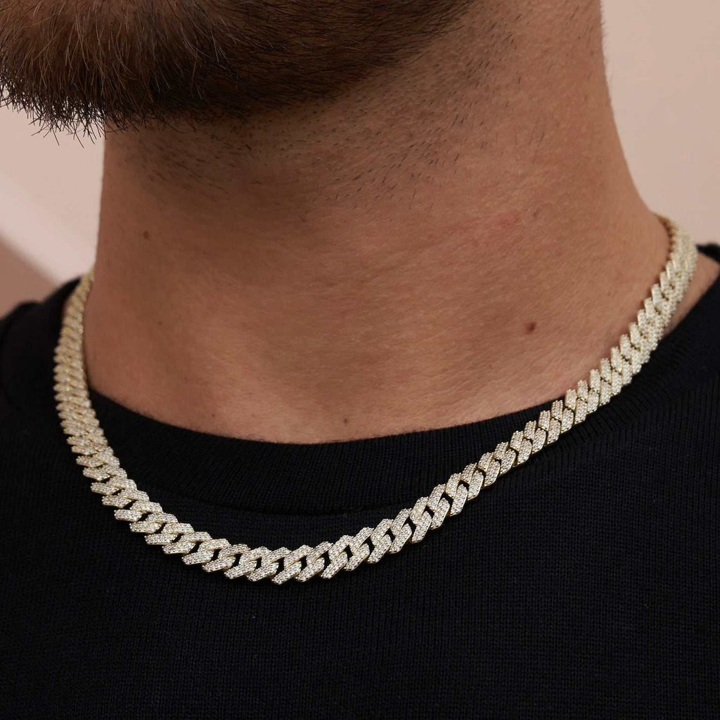 8.5MM Diamond Prong Cuban Necklace - Yellow Gold