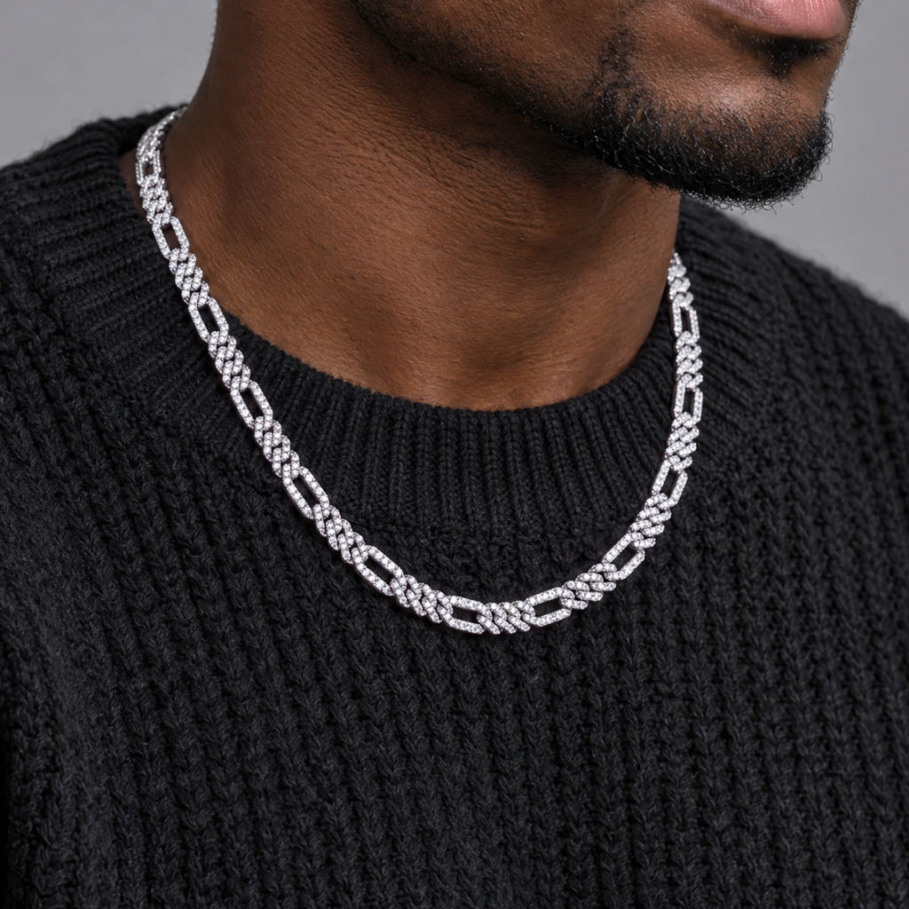 Iced Figaro Chain (Silver) - 7mm