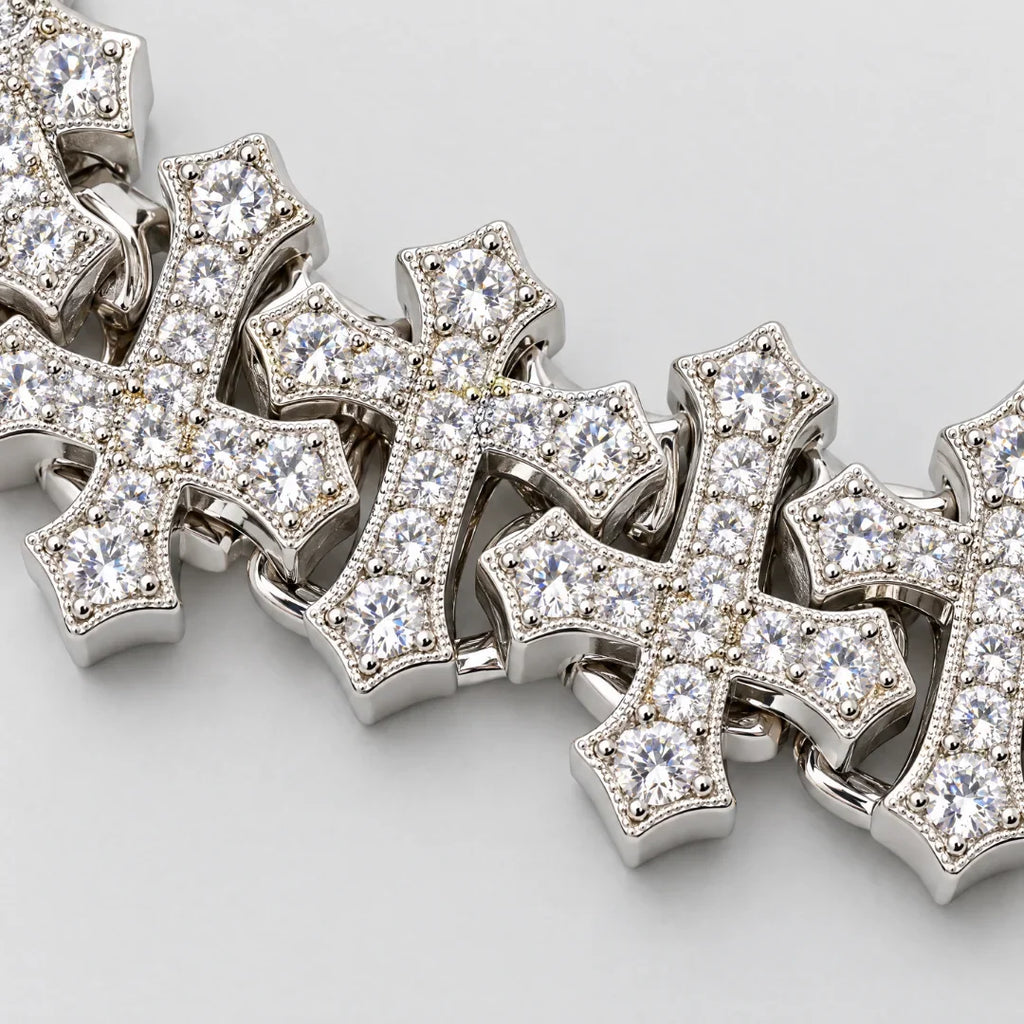 Iced Cross Chain (Silver) - 12mm