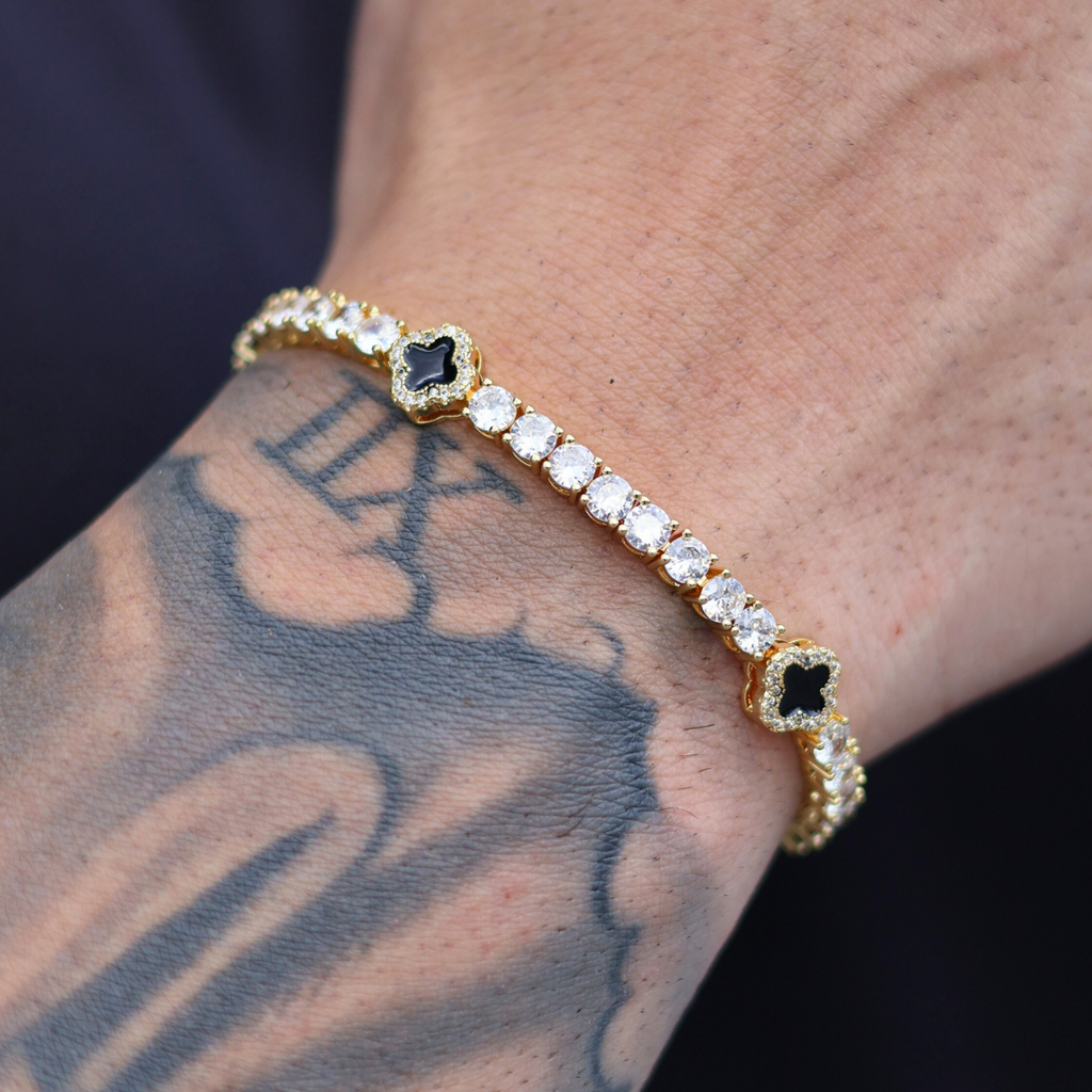 Black Clover Tennis Bracelet (Gold) - 4mm