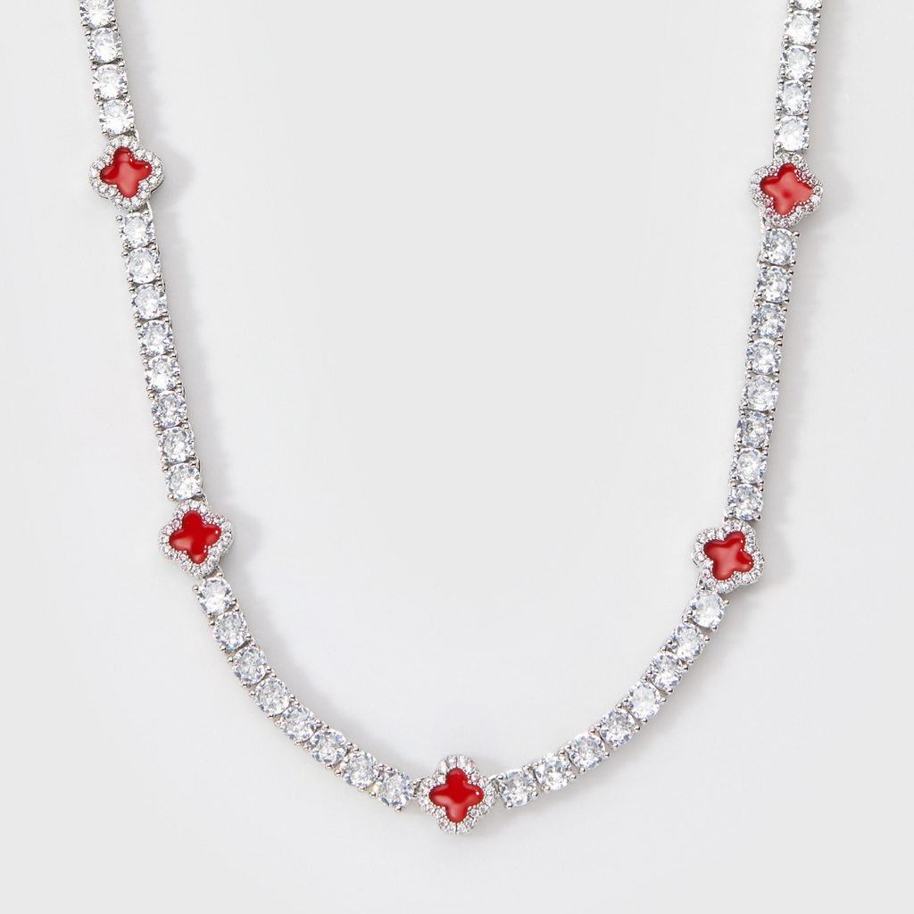 Women's Red Clover Tennis Chain (Silver) - 4mm