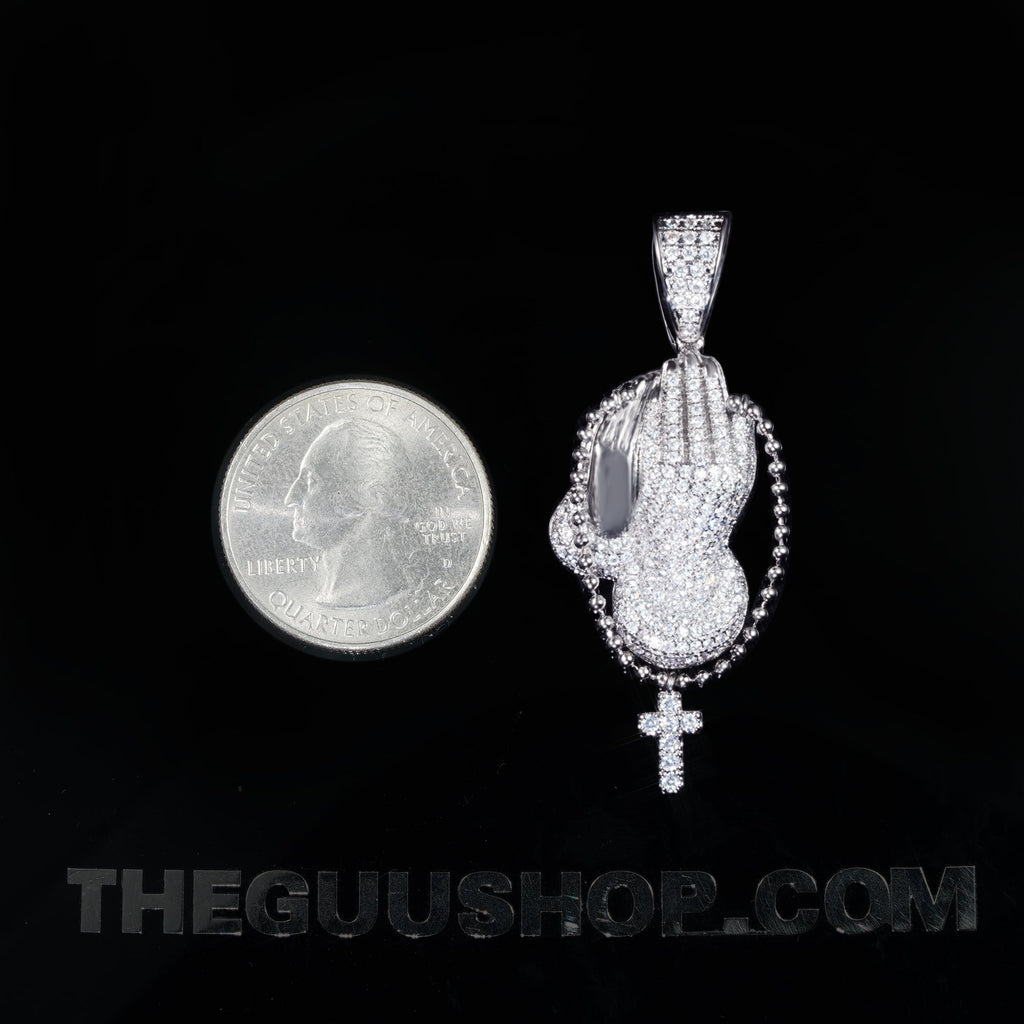 3mm Gold-Plated AAA CZ Hand Rosary Cross Prayer Hand Cross Pendant (with Stainless Steel Cuban/twist Chain)