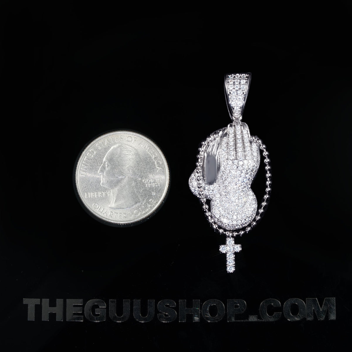 3mm Gold-Plated AAA CZ Hand Rosary Cross Prayer Hand Cross Pendant (with Stainless Steel Cuban/twist Chain)