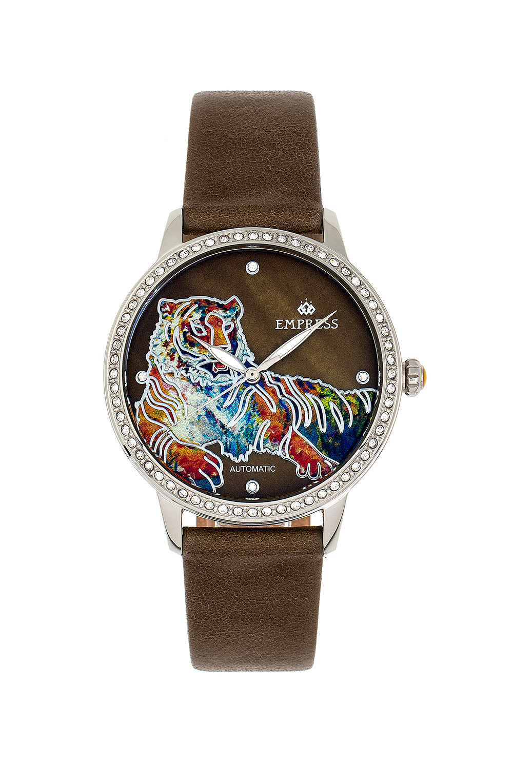 Diana Automatic Engraved MOP Leather-Band Watch