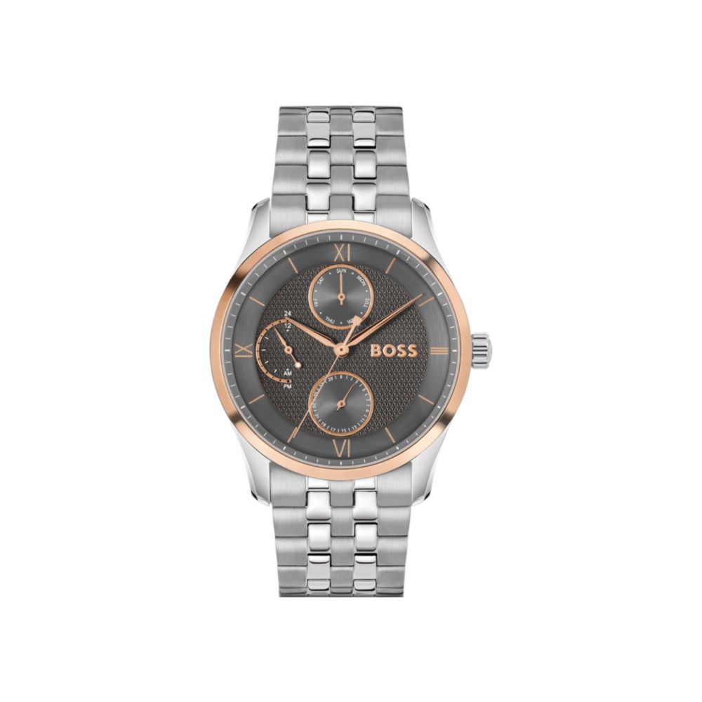 Steel-bracelet watch with grey dial