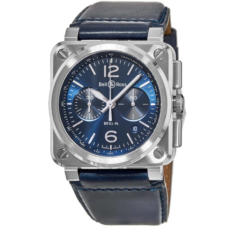 Bell & Ross BR 03-94 Chronograph 42mm Blue Dial Blue Leather Strap Men's Watch BR0394-BLU-ST/SCA