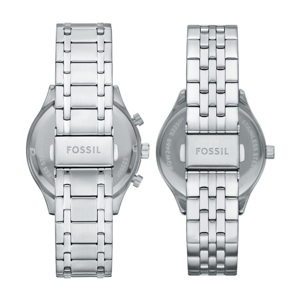 Fossil Men's Fenmore 44mm Multifunction Silver-Tone Bracelet Watch Set