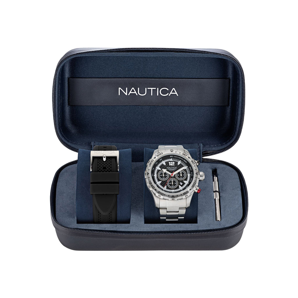 Nautica Mens Nst Stainless Steel And Silicone Quartz Analog Watch