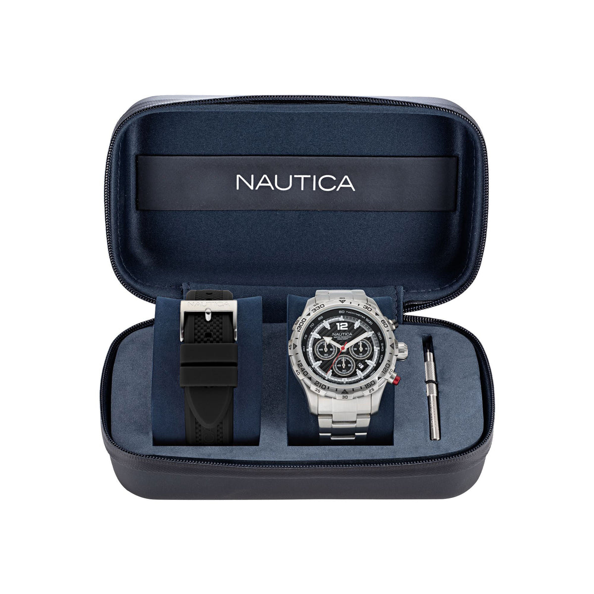 Nautica Mens Nst Stainless Steel And Silicone Quartz Analog Watch