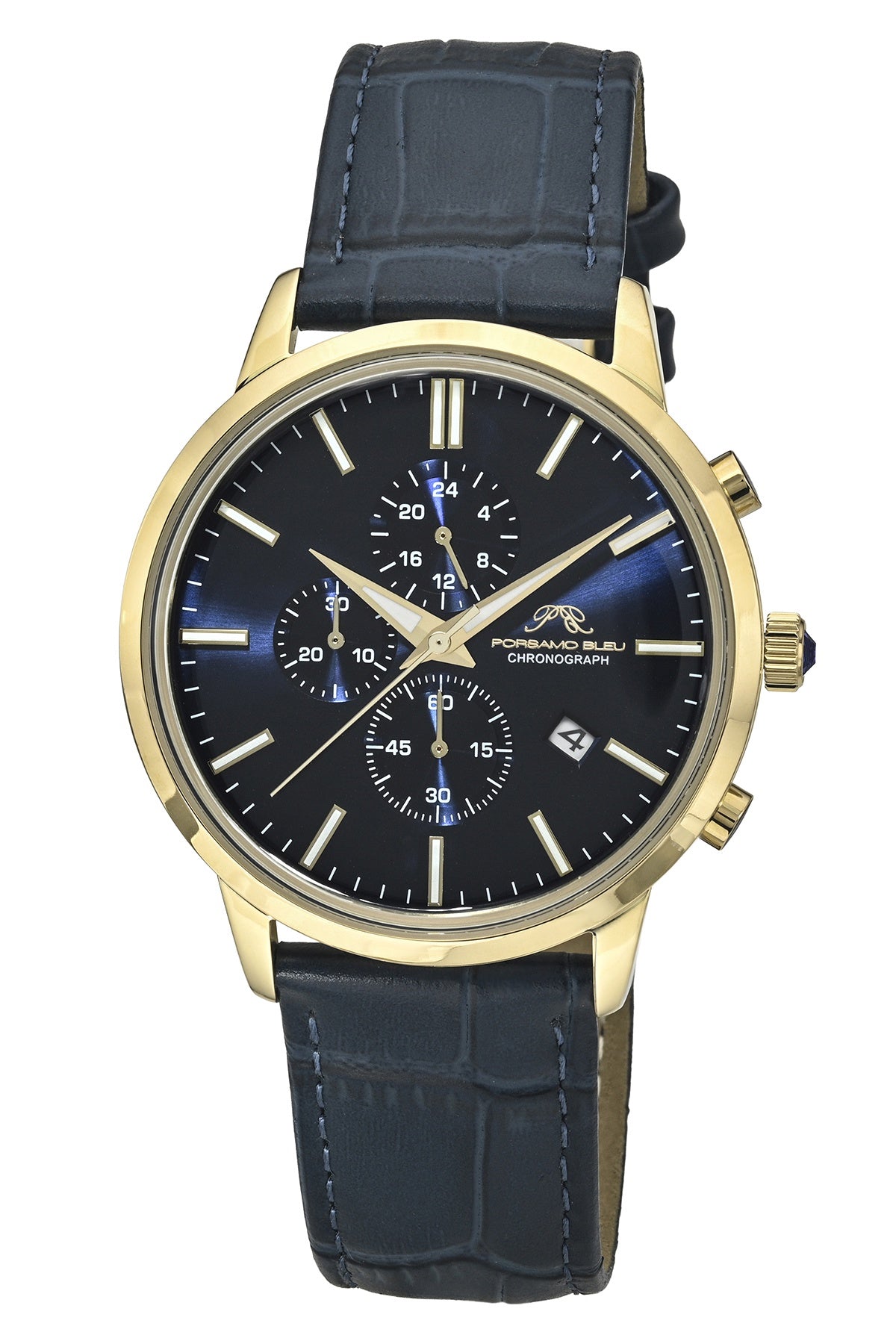 Porsamo Bleu Aura Chronograph Genuine Leather Gold Tone and Blue Men's Watch 1432AAUL