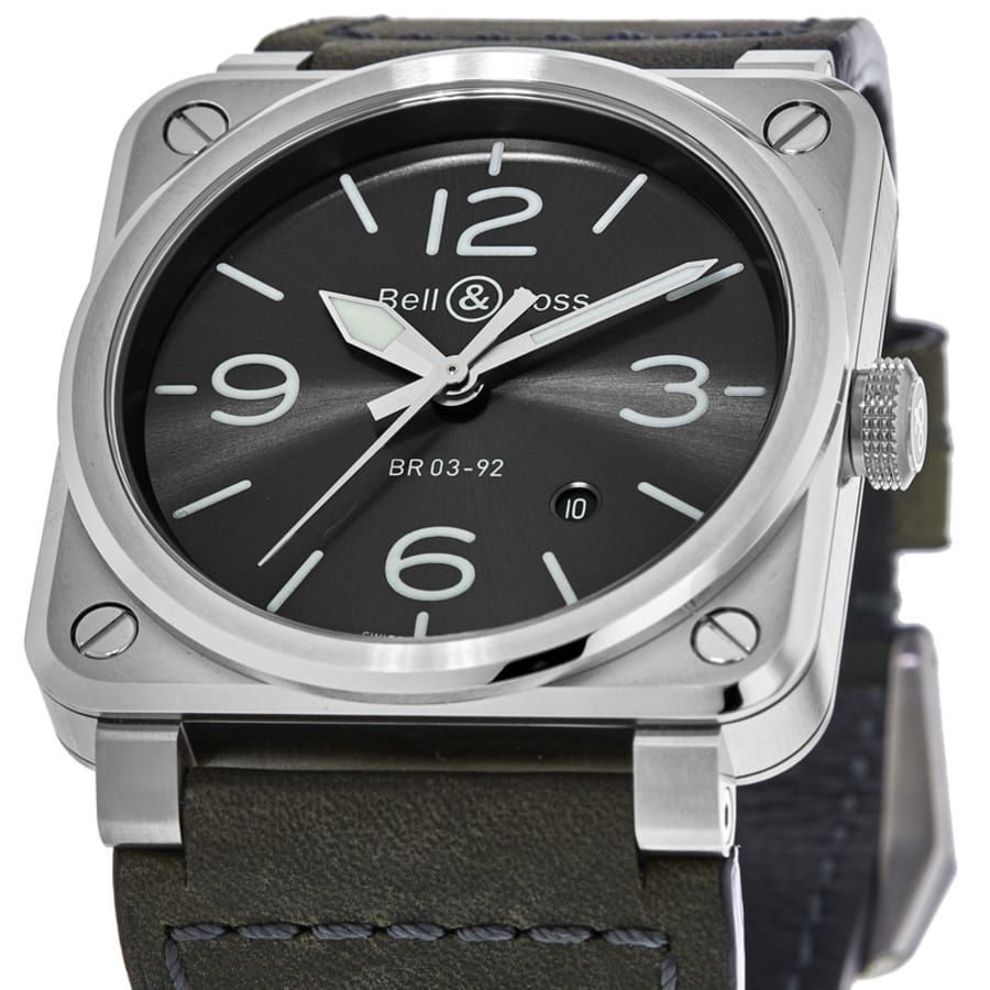 Bell & Ross BR 03-92 42mm Grey Dial Grey Leather Strap Men's Watch BR0392-GC3-ST/SCA