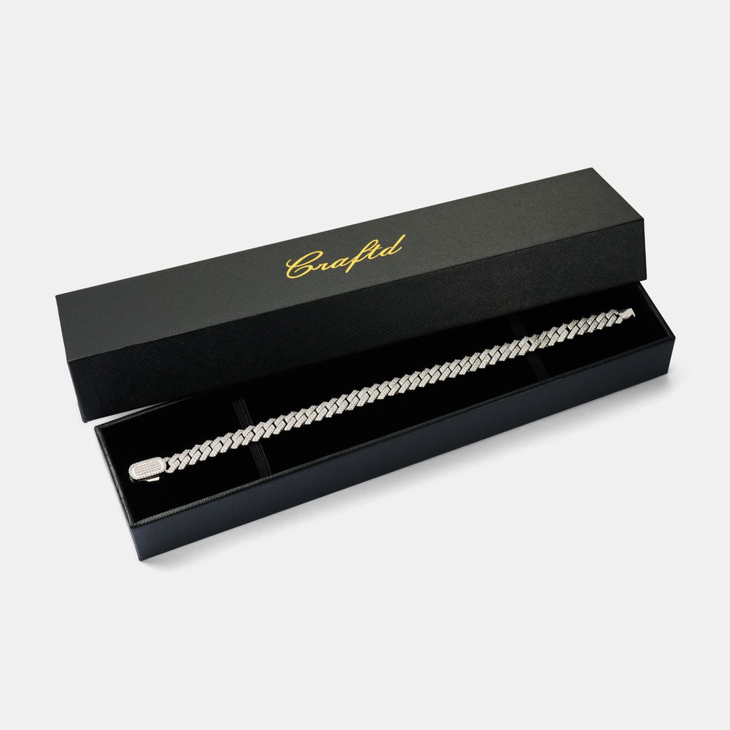 Prong Link Iced Cuban Bracelet (Silver) 8mm