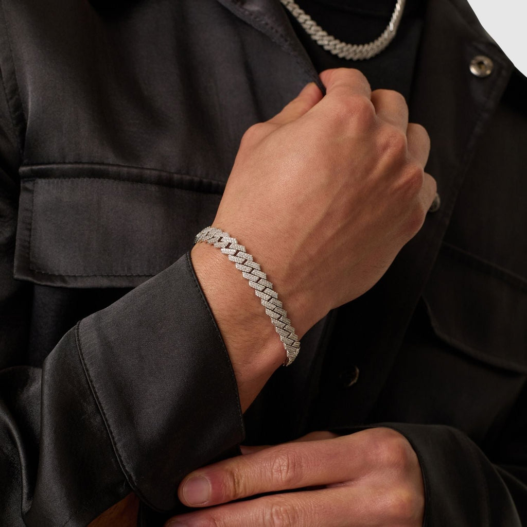 Prong Link Iced Cuban Bracelet (Silver) 8mm