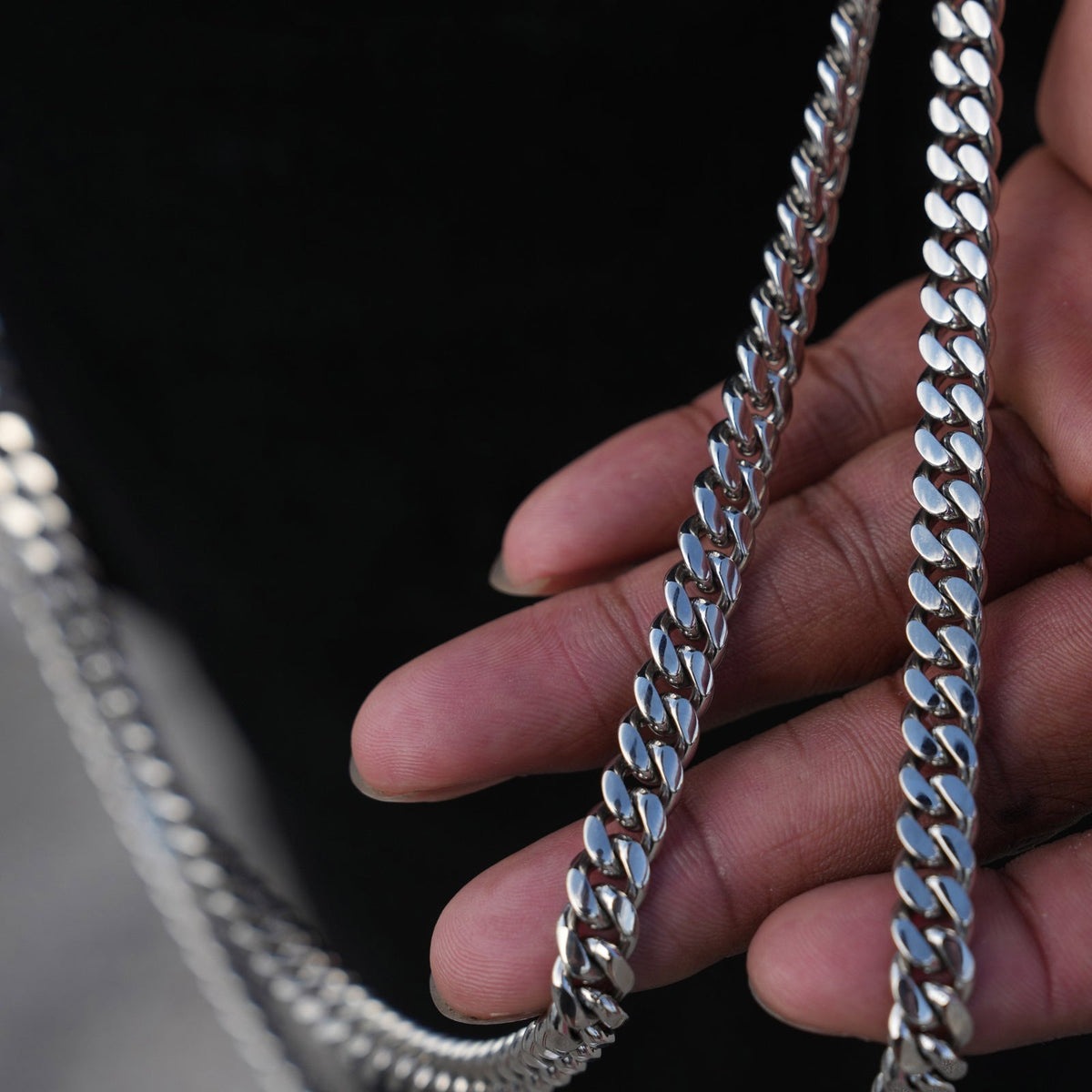 8MM Double Miami Cuban w/ 65MM Carabiner Pant Chain in White Gold