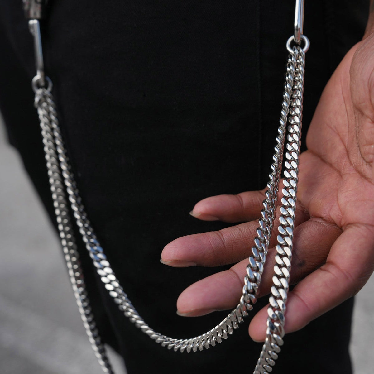 8MM Double Miami Cuban w/ 65MM Carabiner Pant Chain in White Gold