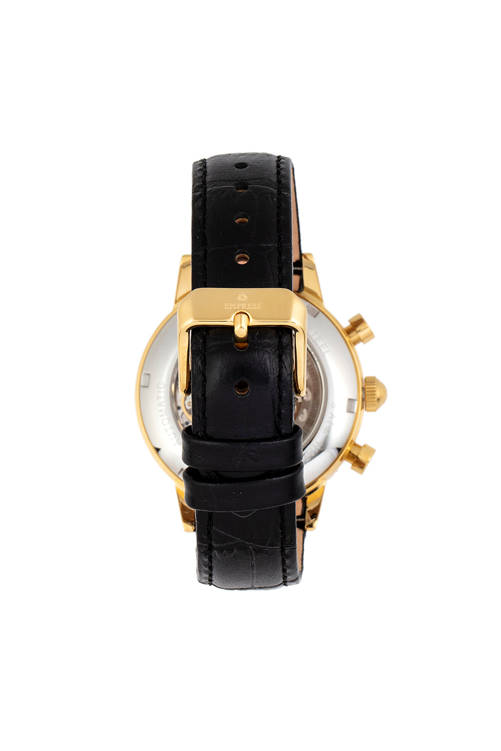 Beatrice Automatic Skeleton Dial Leather-Band Watch with Day & Date