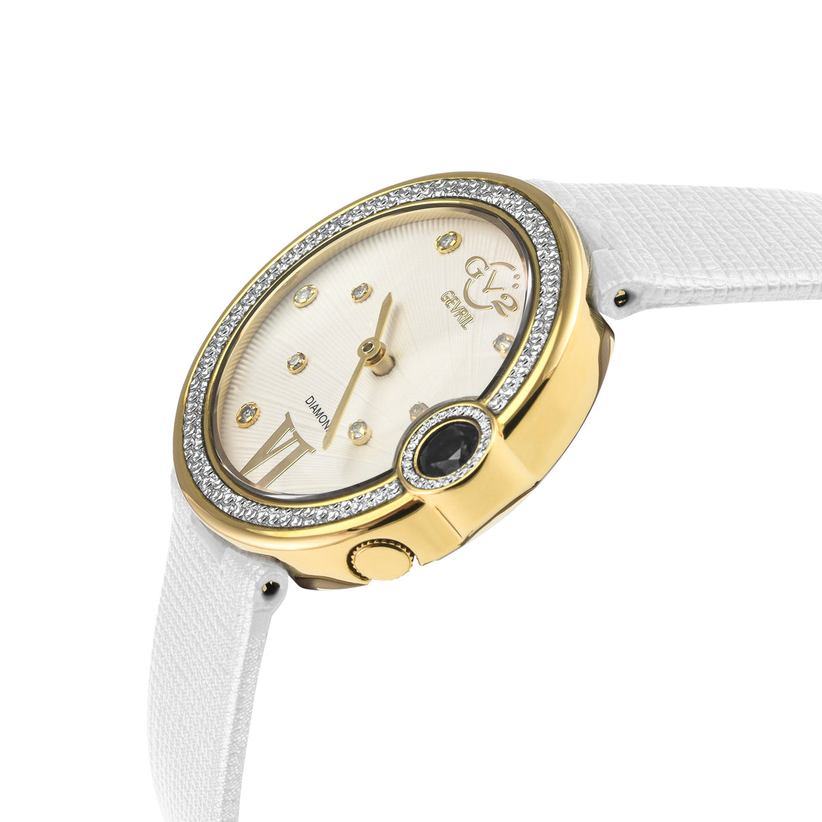 GV2 Women's Perugia Diamond Watch, IPRG Case, Silver/White Dial, Genuine Saffiano White Handmade Leather Strap