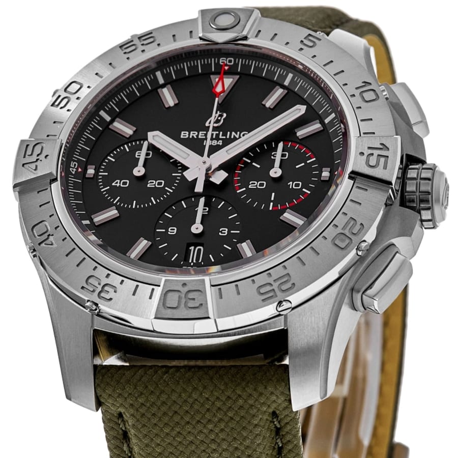 Breitling Avenger B01 Chronograph 44 Black Dial Leather Strap Men's Watch AB0147101B1X2