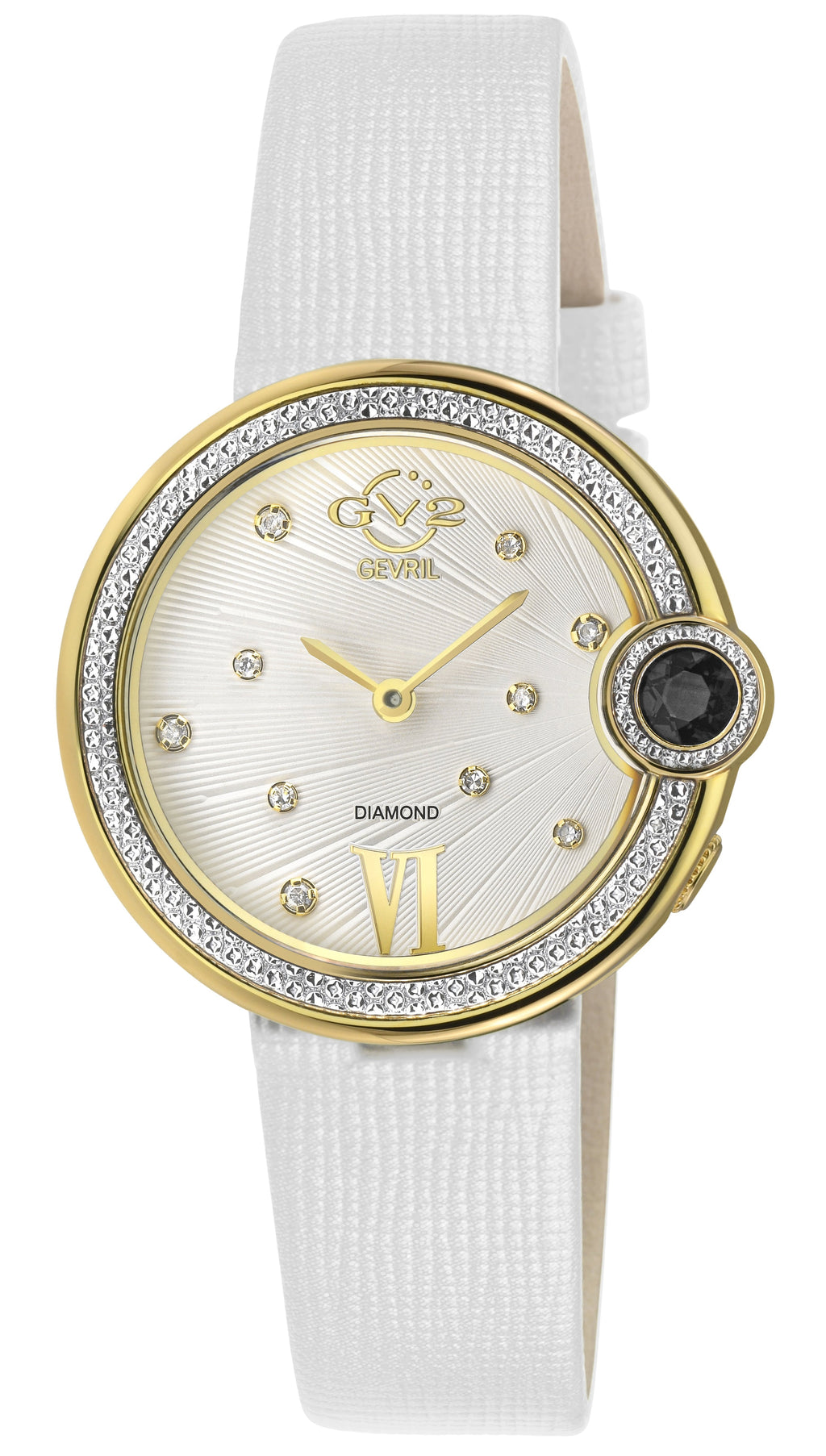 GV2 Women's Perugia Diamond Watch, IPRG Case, Silver/White Dial, Genuine Saffiano White Handmade Leather Strap