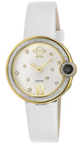 GV2 Women's Perugia Diamond Watch, IPRG Case, Silver/White Dial, Genuine Saffiano White Handmade Leather Strap