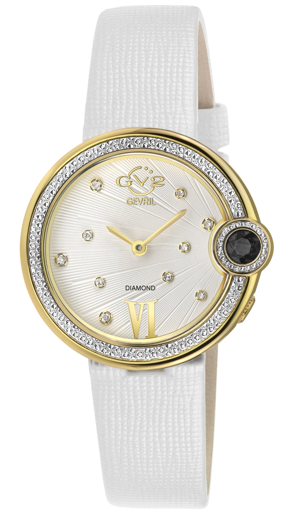 GV2 Women's Perugia Diamond Watch, IPRG Case, Silver/White Dial, Genuine Saffiano White Handmade Leather Strap