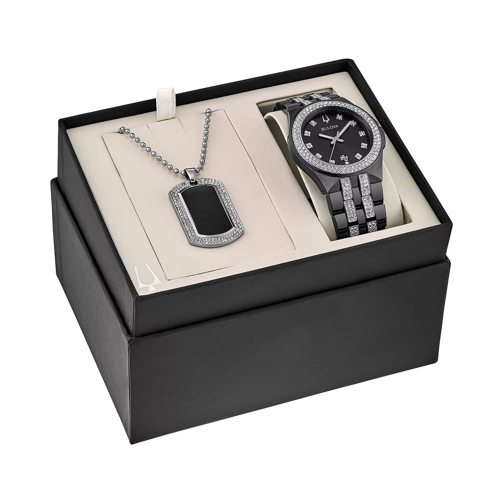 Bulova Crystal Black Dial Mens Watch
